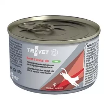 Comida húmida para gatos TROVET Renal & Oxalate RID Lamb 100 g — dieta veterinária para gatos adultos, apoio da função renal e redução de cálculos de oxalato