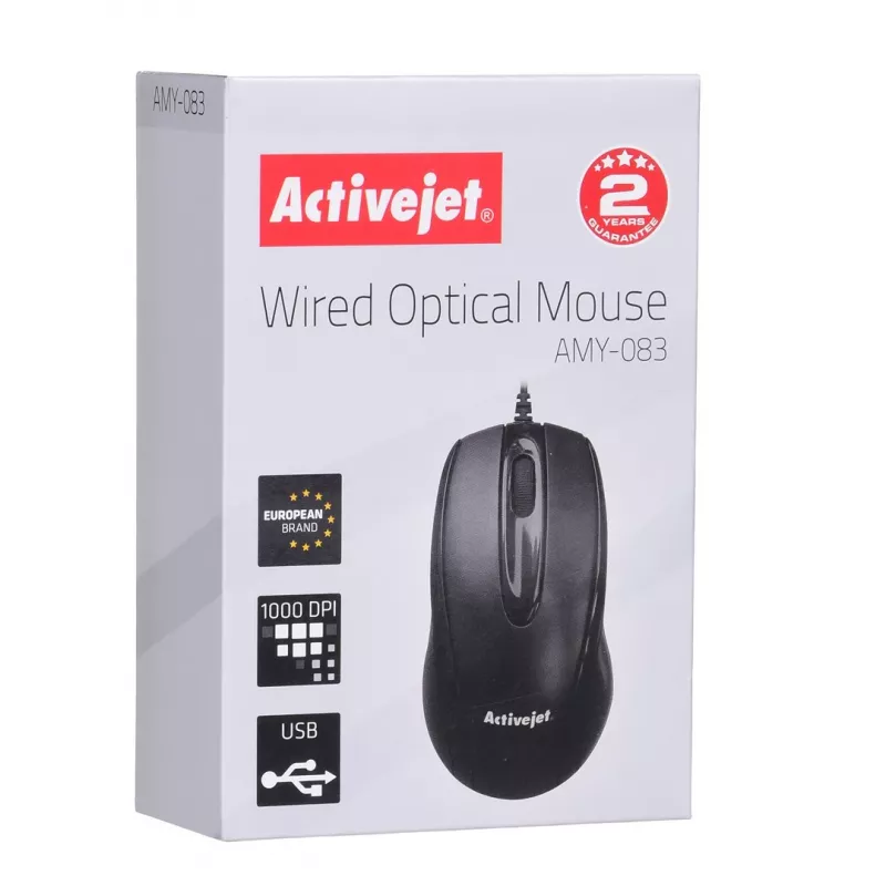 Rato Activejet AMY-083 com fios USB (ótico; 1000 DPI; preto)