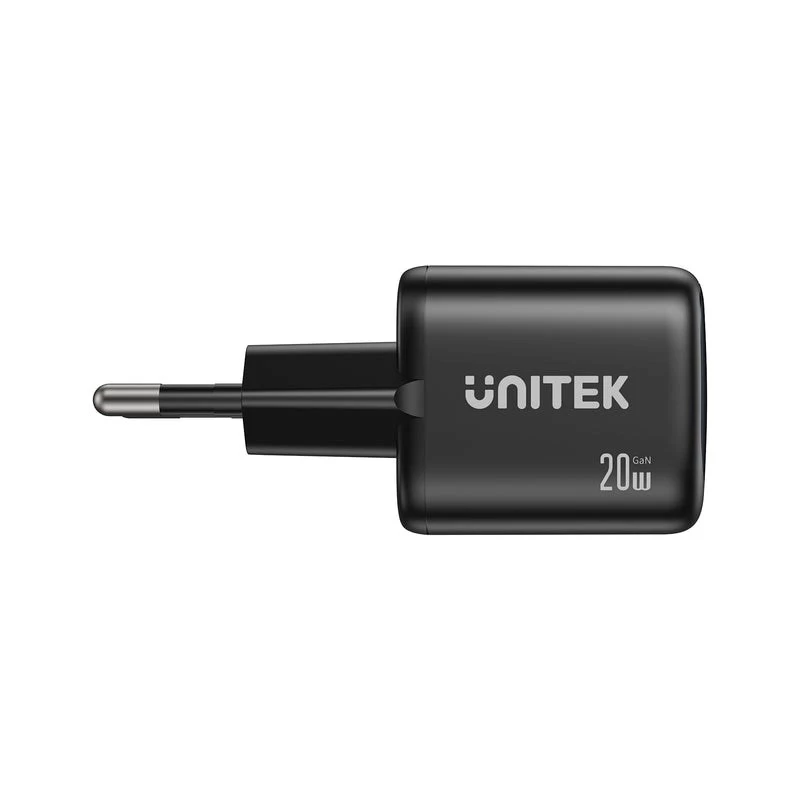 Carregador de parede Unitek P1128ABK01-EU – 2 portas GaN USB‑C & USB‑A, total 20W, preto