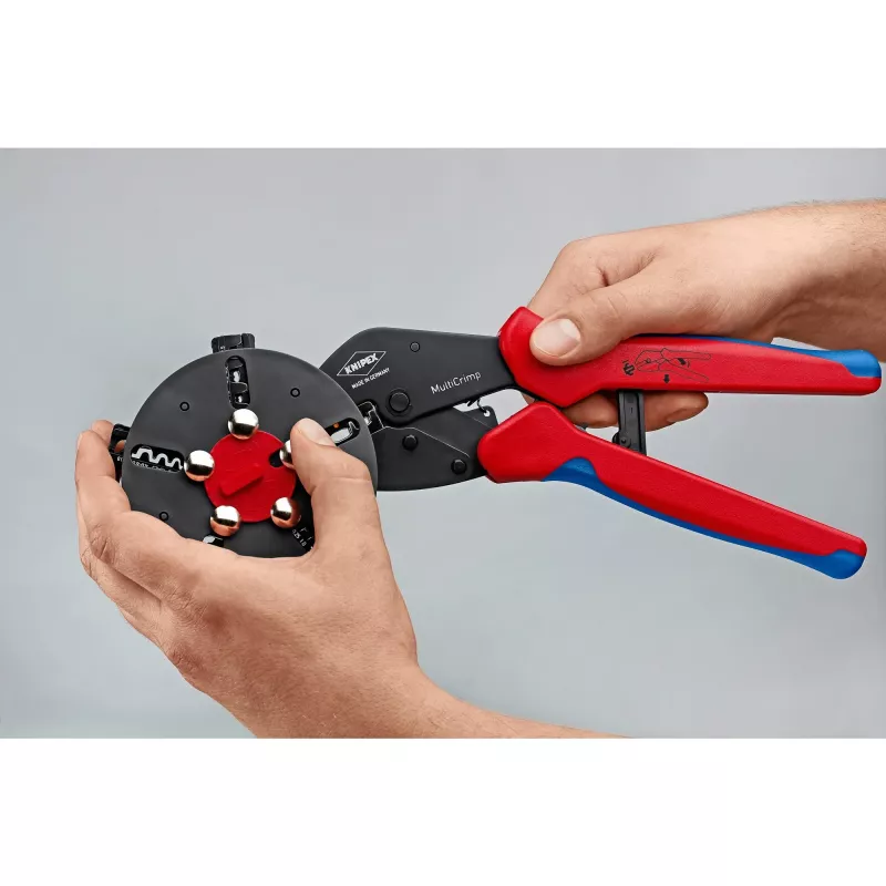 Knipex 97 33 02 Alicate de cravar cabos Ferramenta de cravar azul, vermelho