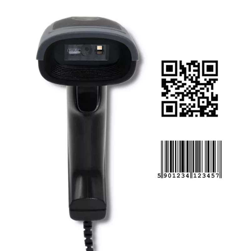 Leitor de códigos de barras manual QOLTEC 50863 — leitor 1D/2D, USB com fios, sensor LED, preto, 5V, cabo de 1,8 m