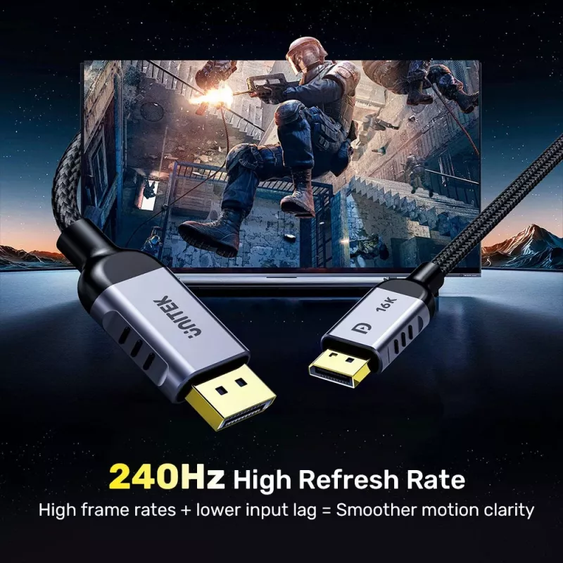 Unitek C1626GY01-1.5M cabo DisplayPort 2.1, 8K@120Hz, 1,5 m, preto/cinzento