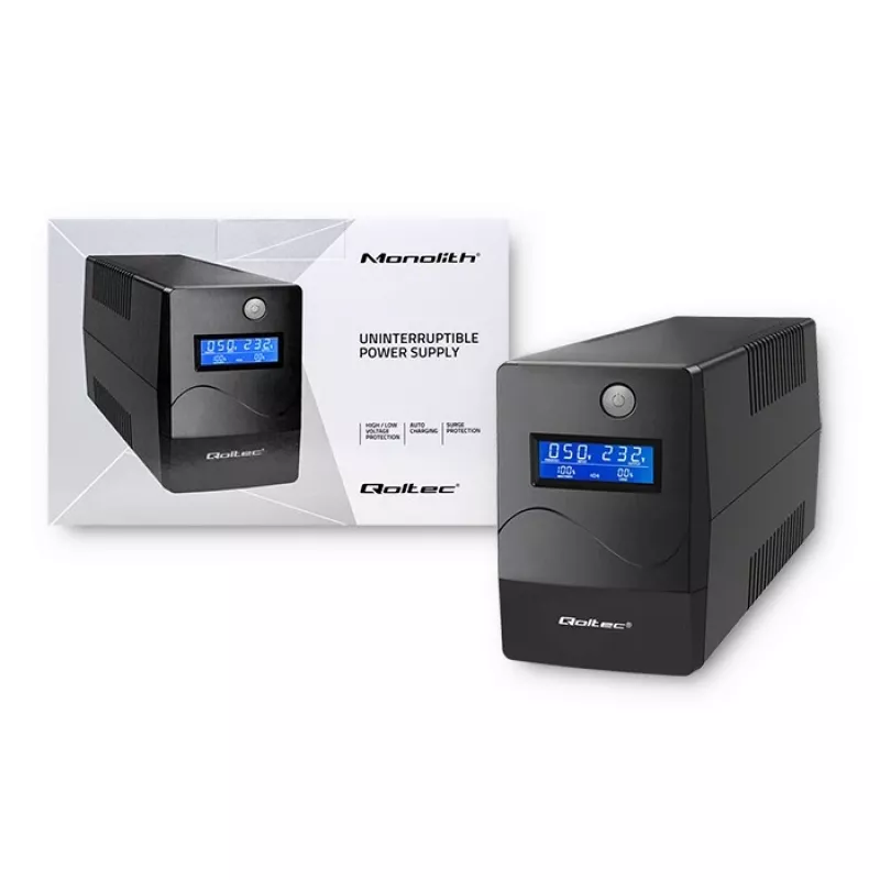 UPS Qoltec Monolith Dupla conversão Online 0,65 kVA 360 W 2 tomadas AC