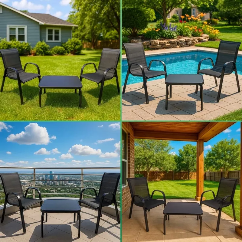 Conjunto de jardim Extralink Black Forest, têxtil duas cadeiras + mesa preta