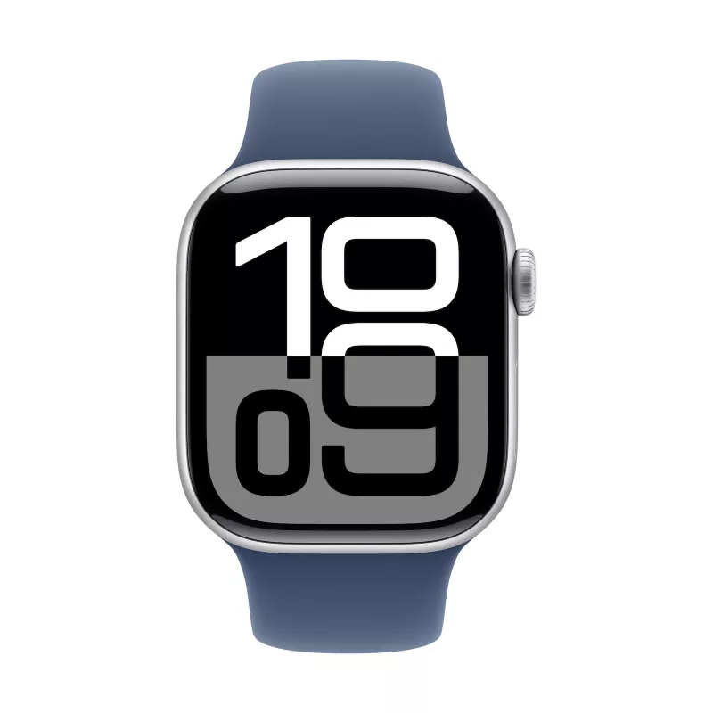 Watch Series 10 GPS 42 mm caixa de alumínio prateada com pulseira desportiva Denim – S/M