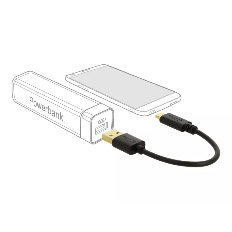 Cabo de carregamento USB DeLOCK Type-A para USB Type-C 15 cm preto