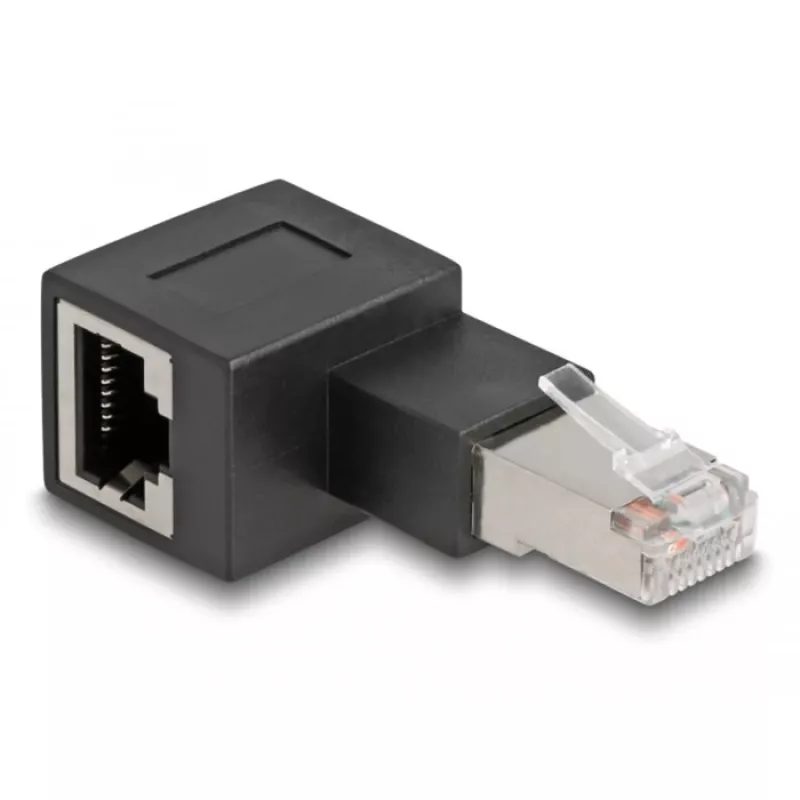 Adaptador DeLOCK ficha RJ45 para conector fêmea RJ45 Cat.6A angular 90° para a esquerda preto