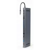 Gembird A-CM-COMBO9-01 adaptador multifunções USB Type-C 9 em 1 (hub USB + HDMI + VGA + PD + leitor de cartões + LAN + áudio de 3,5 mm), Space Grey