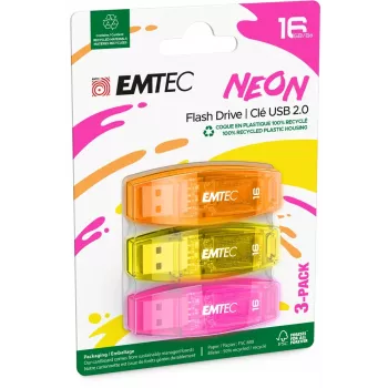 Pen USB Emtec C-410 - USB 2.0 - 16 GB - NEON (ECMMD16GC410P3NEO)