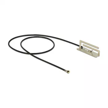 Antena DELOCK 86217 conector MHF 4 dBi, 2,4–2,5 / 5,15–5,875 GHz, 50 Ω, cabo 0,134 m, preto/prateado