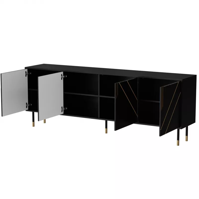 Cómoda cama meble Cama 4D MOUNTAIN 204x40x72 cm — preto e dourado, MDF/aglomerado