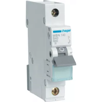 Hager MBN140. Número de polos: 1P. Frequência de rede: 50/60 Hz, corrente nominal de saída: 40 A (MBN140)