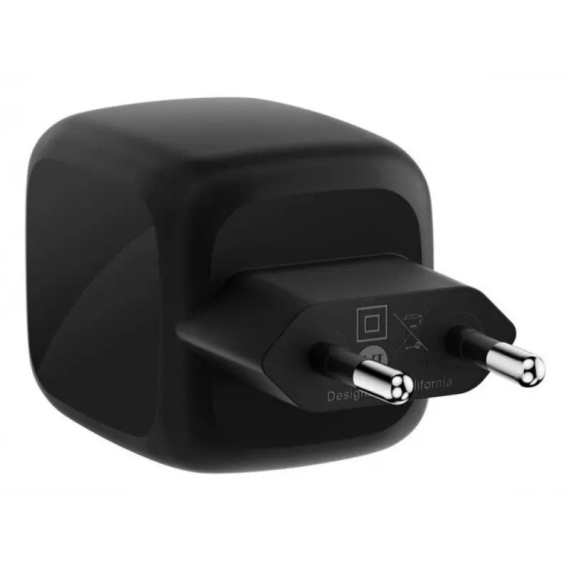 Carregador rápido AC de interior Belkin WCH020kqBK, 2× USB-C, compatibilidade universal, proteção de corrente, preto