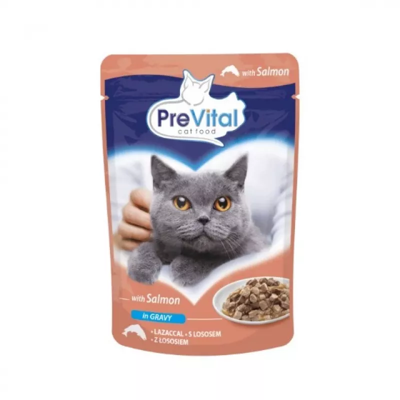 PREVITAL Cat Food Mix 4 Flavors comida húmida para gatos adultos esterilizados, frango, vitela, salmão, aves, 96 x 100 g (9,6 kg)