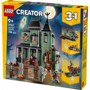 Brinquedo de construção LEGO Creator 3-in-1 modelo Casa Assombrada 31167 – 736 peças, 3 modelos, 5 minifiguras