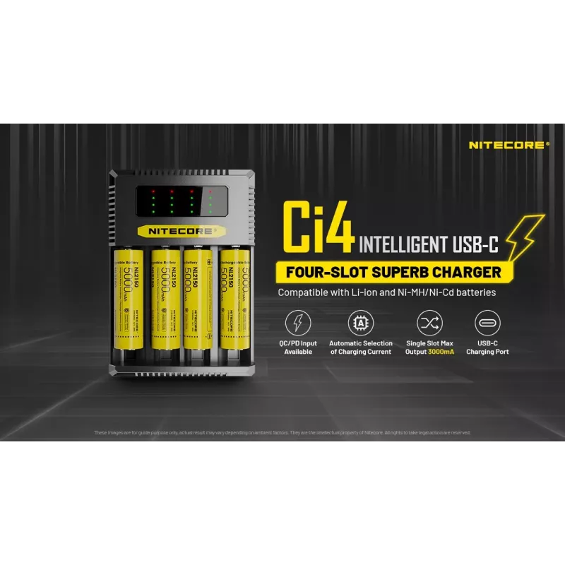 Carregador de pilhas de 4 ranhuras Nitecore Ci4