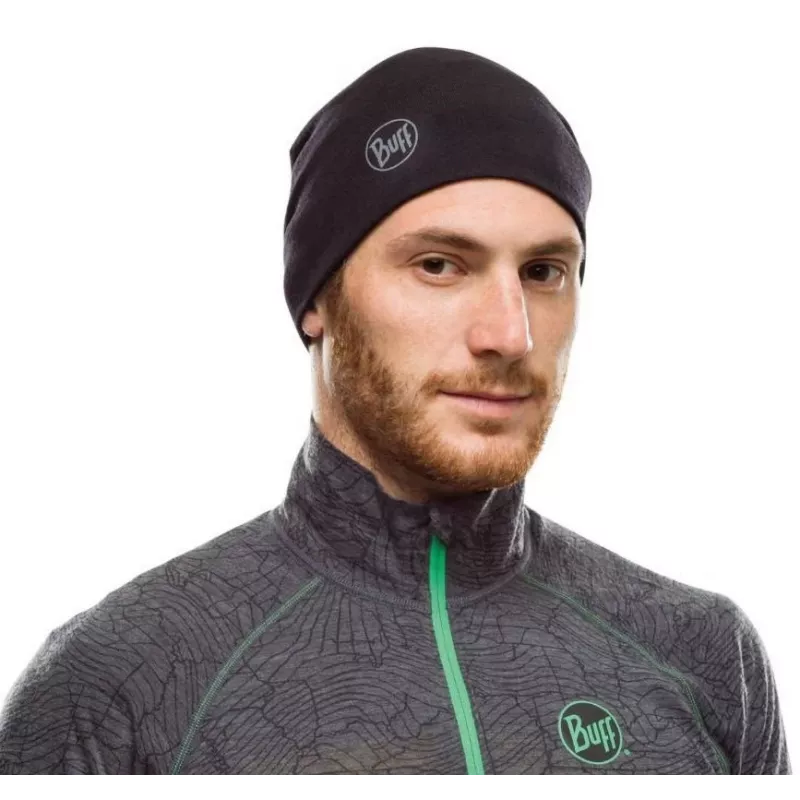 Gorro Buff Merino Midweight — Solid preto, tamanho único, lã merino, outono/inverno, desporto