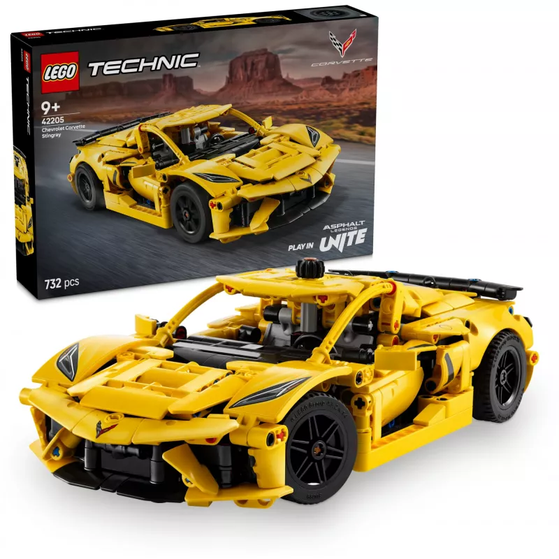 LEGO Technic Corvette Stingray 42205 modelo conversível e coupé 2-em-1, 732 peças, 80×270×140 mm