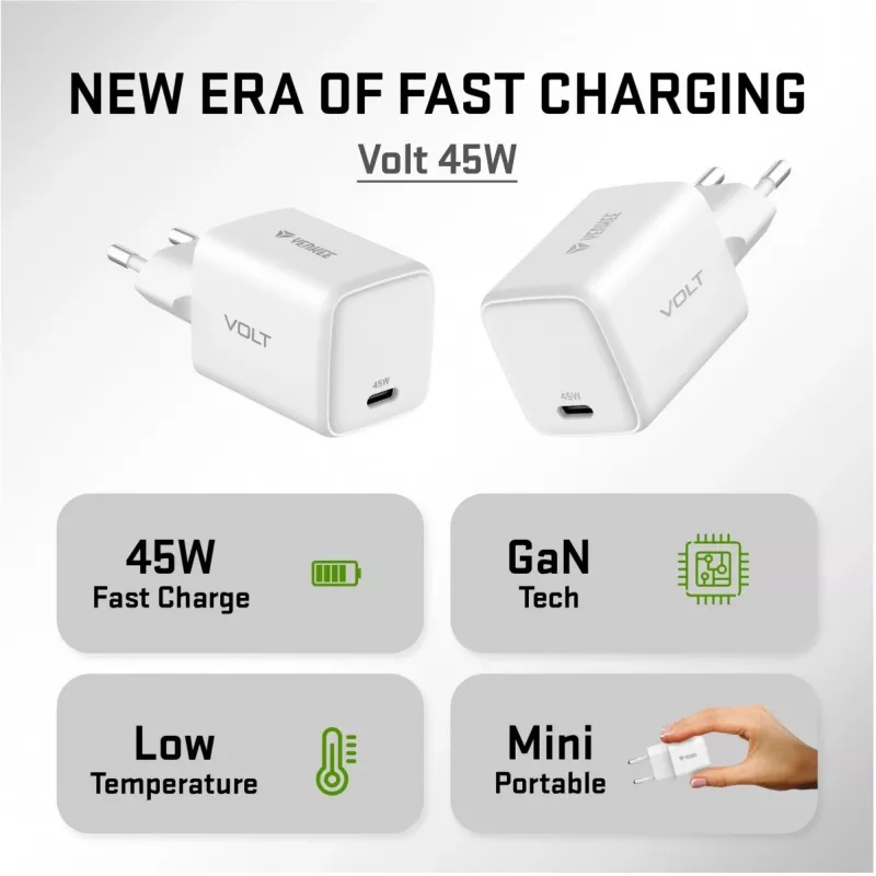 Carregador USB-C YENKEE G45 VOLT 45W Power Delivery 3.0, saída 3A