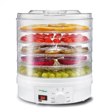Desidratador de alimentos GreenBlue GB190 com 5 tabuleiros, 250 W, temperatura ajustável, diâmetro dos tabuleiros 32 cm