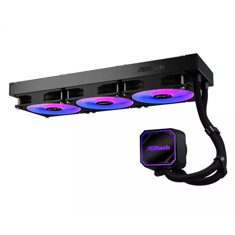 Arrefecedor de CPU ASROCK Pro 360 ARGB preto — modelo ASROCK 90-APRA36-BAAGA6, refrigeração líquida AIO de 360 mm, iluminação ARGB