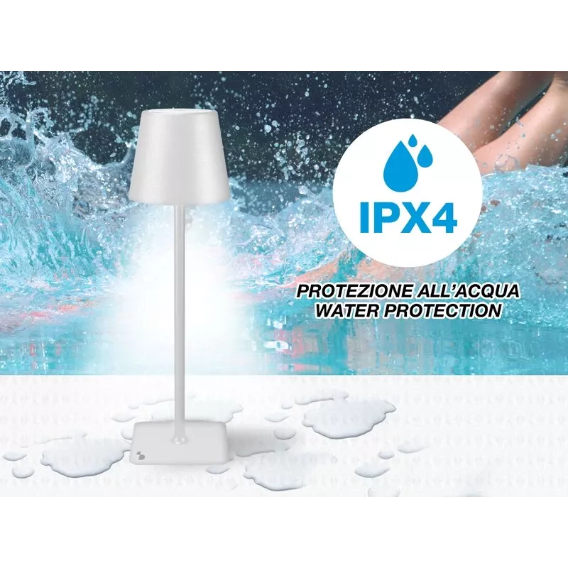 Beper P201UTP119 candeeiro de mesa LED recarregável, 1,5 W, interruptor tátil, regulável, adaptador para garrafa de 33 mm, resistente à água, prateado