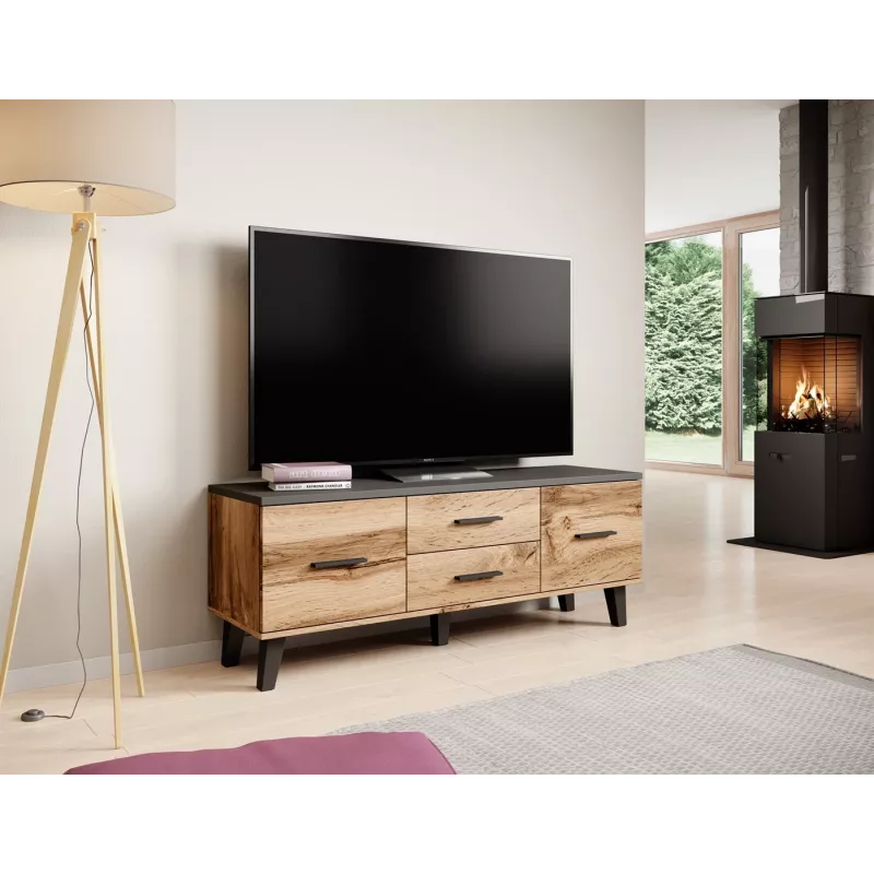 Cama Meble LOTTA 140 cm móvel de TV, carvalho Wotan + preto mate