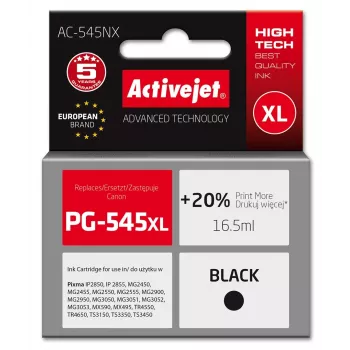 Tinteiro pigmentada compatível ActiveJet AC-545NX preto, substitui Canon PG-545XL, elevado rendimento 16,5 ml