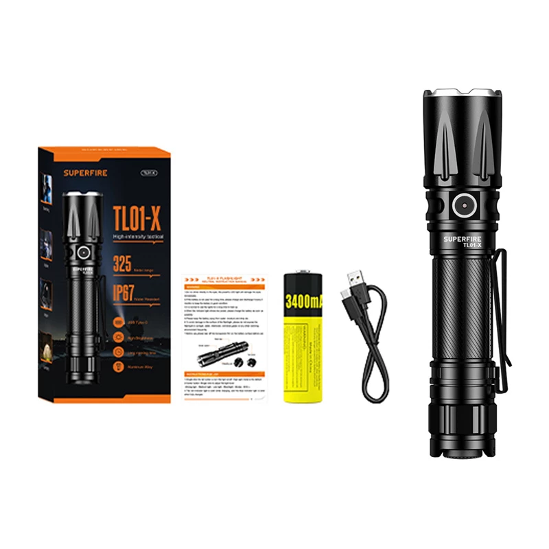 Lanterna Superfire TL01-X LED de mão recarregável, design compacto