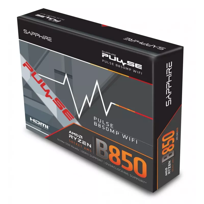 Motherboard Sapphire PULSE B850M WIFI — AMD B850 micro ATX, Socket AM5, DDR5 até 7600 MHz, 4 DIMM, 192 GB, Wi-Fi 6, 2.5GbE