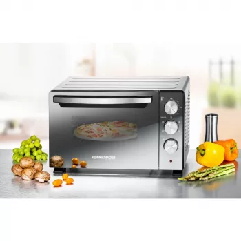 Mini-forno Rommelsbacher BGS 1400, 18 L, 230 °C, 5 modos de aquecimento, espeto rotativo, prateado/preto