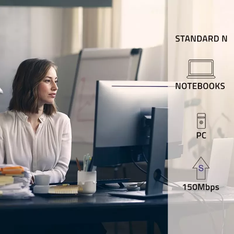 Adaptador Wi-Fi Mini USB sem fios compacto QOLTEC 57007 – Single-Band 2,4 GHz, até 150 Mbit/s, antena interna