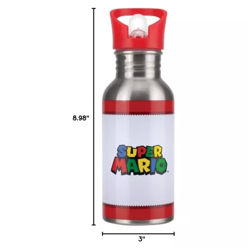 Garrafa de água metálica Paladone Super Mario com palhinha