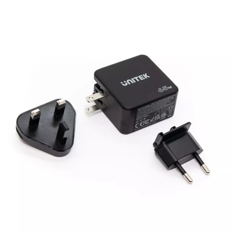 Carregador universal móvel Unitek P1117B USB-C PD 65W, 2x USB‑C PD + 1x USB‑A, preto