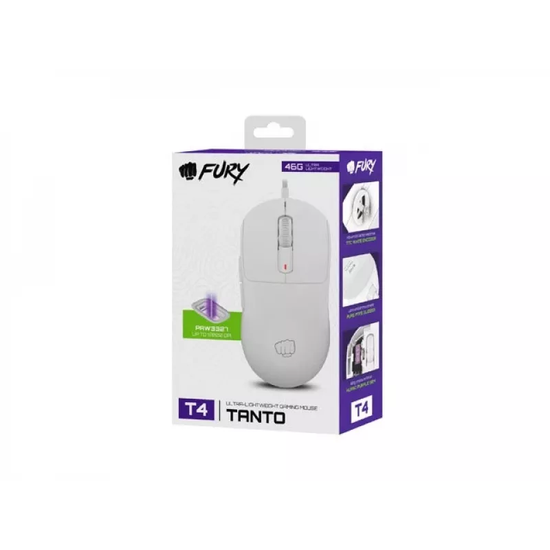 Rato gaming Fury Tanto T4 — 12000 DPI, RGB, branco, USB