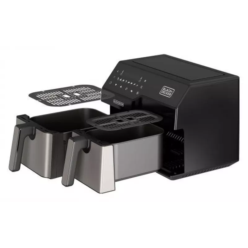 Fritadeira de ar quente Black & Decker BXAF9000E Dual Basket 9 L, 2500 W, 80–200 °C, 2 cestos, 8 programas
