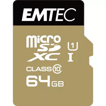 EMTEC Gold+ - Cartão de memória flash (adaptador SD incluído) - 64 GB - Class 10 - microSD - dourado (ECMSDM64GXC10GP)