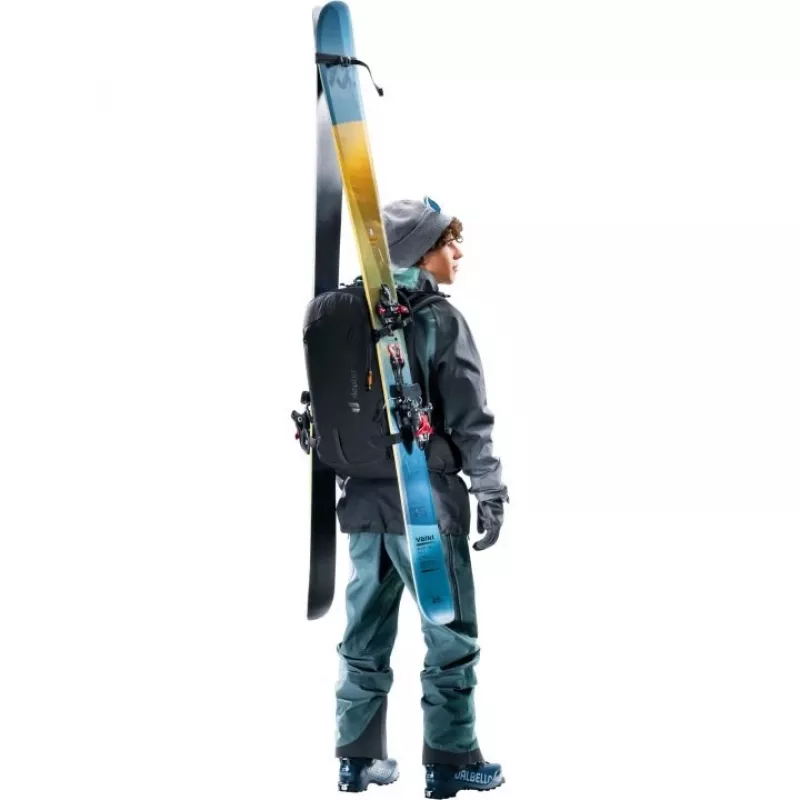 Mochila DEUTER Freerider Pro 34+ — mochila técnica para freeride e esqui de montanha, 34 L, preta, suporte para capacete, cinto de cintura