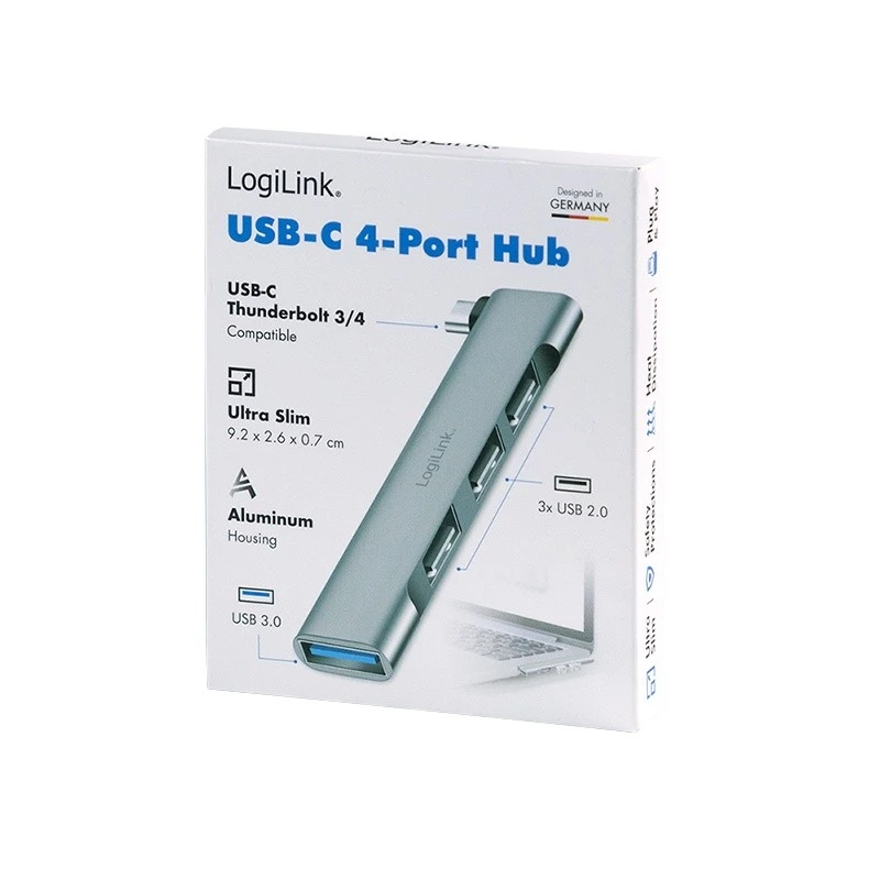 Hub USB 3.2 Gen1 LogiLink 4 portas USB-C 1x USB3.0 AF 3x USB2.0 AF UA0437