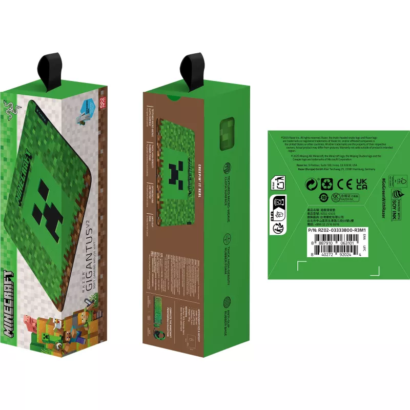 Tapete de rato Razer Gigantus V2 Medium Minecraft Edition — superfície texturizada, base de borracha, tamanho médio