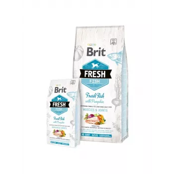 Comida seca para cães Brit Fresh Fish with Pumpkin Adult Large Muscles & Joints 12 kg, proteína 26% gordura 14% sem cereais