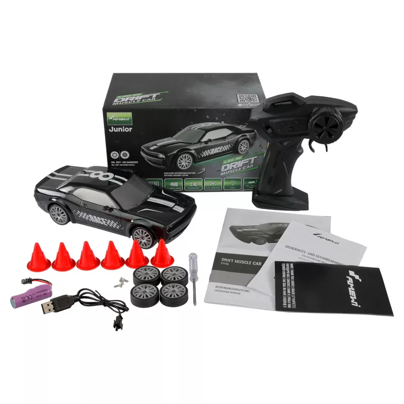 Carro de drift Amewi 21110 4WD 1:20 RTR preto – carro de drift com radiocontrolo, tração às 4 rodas, escala 1:20