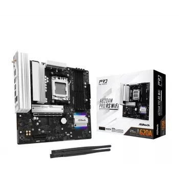 Placa-mãe ASROCK A620AM PRO RS WIFI AM5 microATX, AMD A620, 4×DDR5, Wi‑Fi, HDMI, DP, 3×M.2, 2×SATA, áudio 7.1, LAN 1Gb