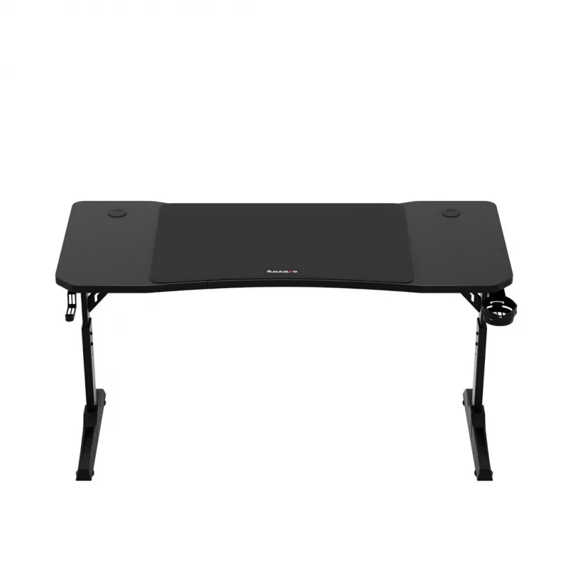 Secretária gaming huzaro Hero 3.6 — retangular 1400×600 mm, altura ajustável 560–790 mm, preto, pernas em H, tampo de 15 mm