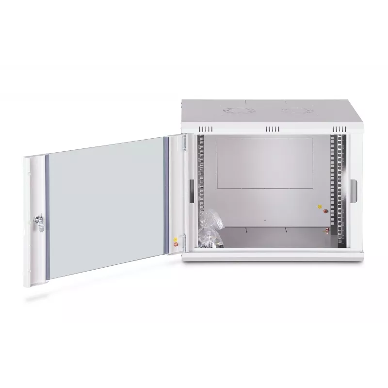 Armário de rack 9U para montagem na parede DIGITUS Dynamic-N DN-37104, 600 x 450 mm, IP20, fechadura com chave, desmontado