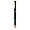 Pelikan M200, preto, dourado, sistema de enchimento integrado, resina, dourado, aparo itálico, dourado, aço inoxidável