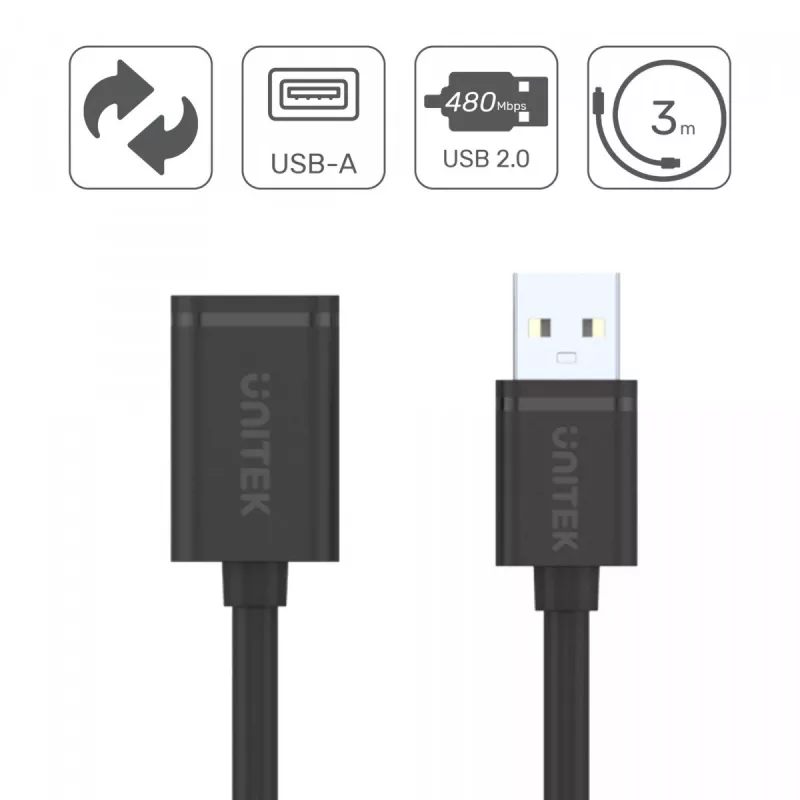 Cabo USB UNITEK Y-C447GBK 0,5 m USB 2.0 preto