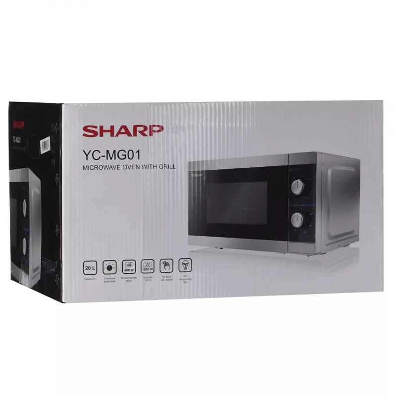 Sharp YC-MG01E-S micro-ondas combinado com grelhador, 20 l, 800 W, de bancada, prateado/preto