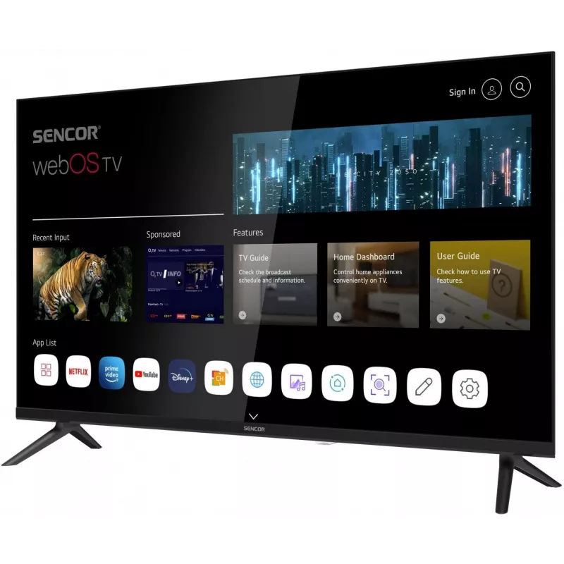 LED SMART TV SENCOR SLE 32S803B 32 polegadas webOS HD 1366×768, HDR10, Wi‑Fi, Bluetooth, DVB‑T/T2/C/S/S2, 3×HDMI, 2×USB