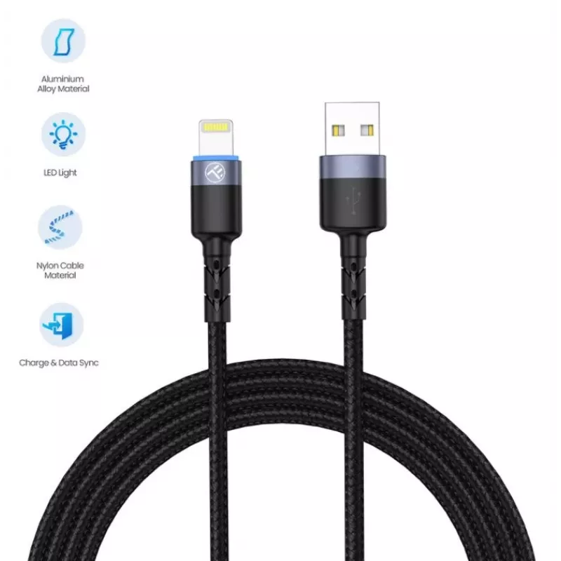 Cabo de dados USB para Lightning Tellur 1,2 m nylon entrançado preto